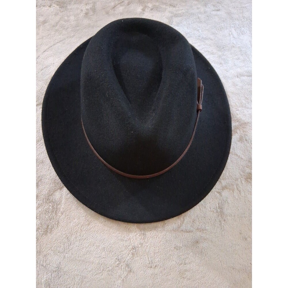 King & Fifth Men'sFedora Wool Hat Black With Brown Leather Accent  NWT